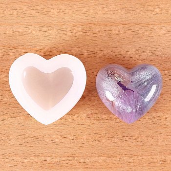 Heart DIY Food Grade Silicone Pendant Molds, For DIY Cake Decoration, Chocolate, Candy, UV Resin & Epoxy Resin Jewelry Making, White, 55x46x27mm