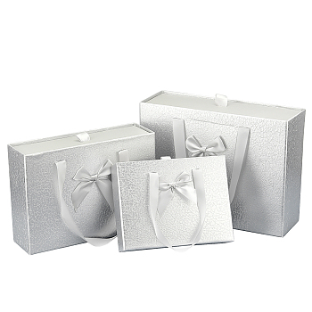 Rectangle Cardboard Boxes, Gift Packaging Box, for Wedding Baby Shower Party Favor, Silver, 14.1~20.6x18.3~27.3x5.4~9cm