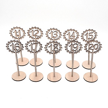 Wooden Table Plate Display Decoration, Ring with Number1~20 and Flat Round Base, Number Pattern, 215x79x69mm, 10pcs/set