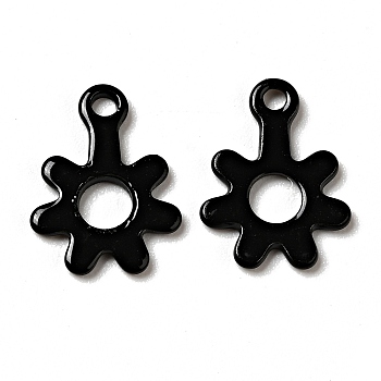 Spray Painted 201 Stainless Steel Charms, Flower Charms, Black, 11x8.5x1mm, Hole: 1.2mm