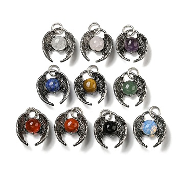 Bat Natural & Synthetic Mixed Gemstone Pendants, Rack Plating Brass Halloween Charms, Cadmium Free & Lead Free, Antique Silver, Mixed Dyed and Undyed, 27x22x9.5mm, Hole: 6mm