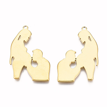 Ion Plating(IP) 201 Stainless Steel Pendants, Family, Real 18K Gold Plated, 37x24x1mm, Hole: 2mm