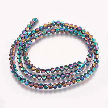 Electroplated Non-magnetic Synthetic Hematite Beads Strands, Polygon, Multi-color Plated, 3x3x3mm, Hole: 0.8mm, about 133pcs/strand, 15.74 inch(40cm)