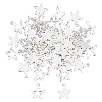60Pcs 2 Style 304 Stainless Steel Pendants, Cut-Out, Star, Silver, 15x13x0.6~0.8mm, Hole: 1.4mm, 30pcs/color