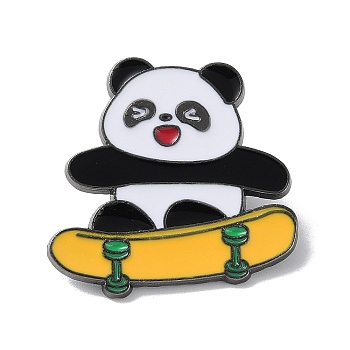 Sports Theme Panda Enamel Pins, Gunmetal Alloy Brooch for Backpack Clothes, Scooter, 27x27.5mm