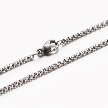 304 Stainless Steel Box Chain Necklaces, with Lobster Claw Clasp, Stainless Steel Color, 17.7 inch(45cm)