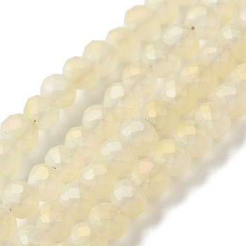 Full Rainbow Plated Faceted Rondelle Glass Beads Strands, Frosted, Champagne Yellow, 4x3mm, Hole: 1mm, about 146pcs/strand, 18.8 inch