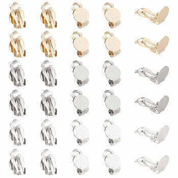 30Pcs 3 Colors 304 Stainless Steel Clip on Earring Pads, Flat Round, Mixed Color, 16x10x7mm, Tray: 9.8mm, 10Pcs/color