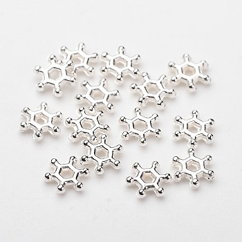 ABS Electroplated Snowflake Plastic Spacer Beads, Silver Color Plated, 7x2mm, Hole: 1.5mm, 11000pcs/500g