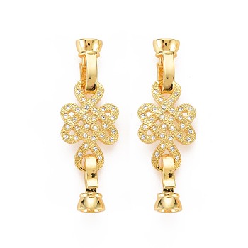 Brass Micro Pave Clear Cubic Zirconia Peg Bails Fold Over Clasps, Nickel Free, Chinese Knot, Real 18K Gold Plated, Chinese knot: 23x14x4mm, Clasp about: 13.5x7x6mm, Inner Diameter: 4mm