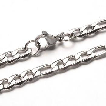 Trendy 304 Stainless Steel Figaro Chain Bracelets, with Lobster Clasps, Faceted, Stainless Steel Color, 8-1/4 inch(210mm)