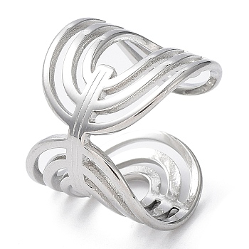 304 Stainless Steel Hollow Open Cuff Rings, Stainless Steel Color, 17.5mm, Inner Diameter: 17.8mm