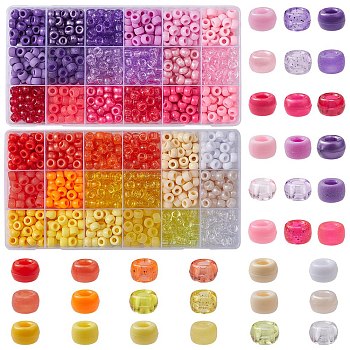 1620Pcs 36 Style Transparent & Opaque Plastic Beads, Glitter Powder & Frosted, Barrel, Mixed Color, 9x6mm, Hole: 3.8mm, about 45pcs/style