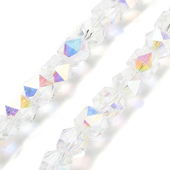 Electroplate Glass Beads Strands, AB Color Plated, Polygon, Clear AB, 9x9x9mm, Hole: 1.4mm, about 60pcs/strand, 22.44''(57cm)