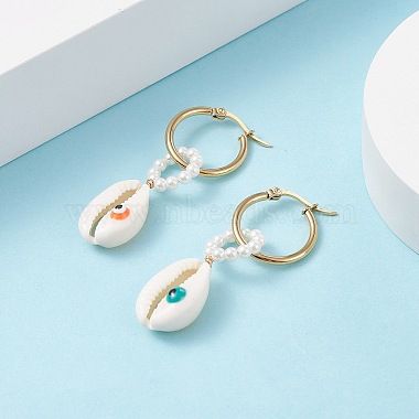 Shell Pearl Beaded Dangle Hoop Earrings(EJEW-TA00042)-3