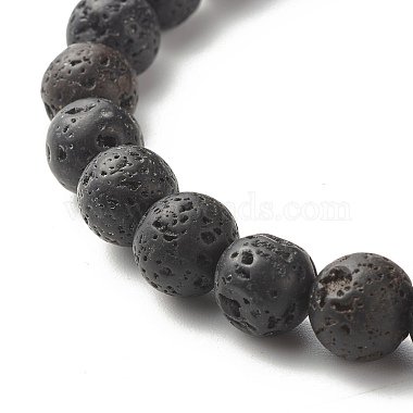 Natural Lava Rock & Non-magnetic Synthetic Hematite Round Beads Energy Power Stretch Bracelets Sett(BJEW-JB07051)-7