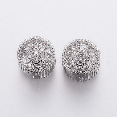 11mm Clear Flat Round Brass+Cubic Zirconia Beads