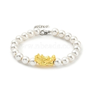 Rack Plating Brass Dragon & Plastic Pearl Beaded Bracelet, Real 18K Gold Plated, 7-1/8 inch(18.2cm)(BJEW-D030-01A-G)