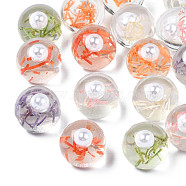 Translucent Acrylic Cabochons, with ABS Imitation Pearl Beads and Hay, Round, Mixed Color, 10x9.5mm(TACR-N006-14)