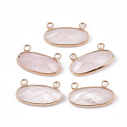 Natural Rose Quartz Pendants, with Brass Findings, Faceted, Oval, Golden, 14x24.5~25x5.5~6mm, Hole: 2.5mm(G-S344-44A)