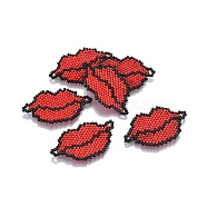 MIYUKI & TOHO Handmade Japanese Seed Beads Links, Loom Pattern, Lip, Red, 20~21x35~36x1.6mm, Hole: 1.8mm(SEED-A029-CA01)