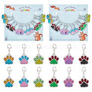 Dog Paw Print Pendant Stitch Markers, Alloy Enamel Crochet Lobster Clasp Charms, Locking Stitch Marker with Wine Glass Charm Ring, Mixed Color, 3cm, 6 colors, 2pcs/color, 12pcs/set(HJEW-AB00347)