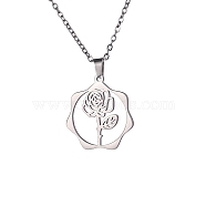 Stainless Steel Pendant Necklaces, June Rose, 16.14~19.69 inch(41~50cm)(PW-WG57218-10)