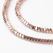 Non-Magnetic Synthetic Hematite Beads Strands, Polygon, Faceted, Rose Gold Plated, 3x3x2mm, Hole: 1mm, about 198pcs/strand, 16.1 inch(X-G-D801-02)