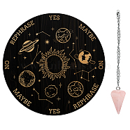 AHADEMAKER 1Pc Cone/Spike/Pendulum Natural Rose Quartz Stone Pendants, 1Pc 304 Stainless Steel Cable Chain Necklaces, 1Pc PVC Custom Pendulum Board, Dowsing Divination Board, Universe Themed Pattern, Board: 200x4mm(DIY-GA0004-36G)