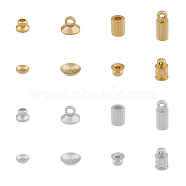 64Pcs 16 Style Brass Cord Ends & End Caps, Long-Lasting Plated, Mixed Color, 4~9x1.5~5mm, Hole: 1~2mm, 4Pcs/color(KK-FH0006-75)