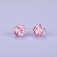 Printed Round with Flower Pattern Silicone Focal Beads, Pink, 15x15mm, Hole: 2mm(SI-JX0056A-174)