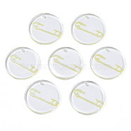 Transparent Resin Pendants, with Glitter Powder, Flat Round with Pin, Yellow, 24.5x2.5~3mm, Hole: 1.4mm(RESI-N030-005C)