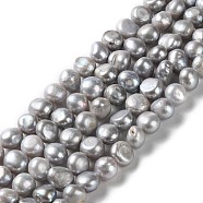 Natural Cultured Freshwater Pearl Beads Strands, Dyed, Two Sides Polished, Gray, 8~10x9~11x6~7mm, Hole: 0.5mm, about 42pcs/strand, 14.37''~14.65''(36.5~37.2cm)(PEAR-E018-91)