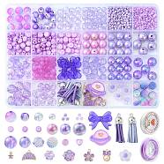 DIY Flower Bracelet Making Kit, Including Letter & Flower & Heart Acrylic & Glass Seed Beads, Croissant & Bowknot & Star Alloy & Tassel Pendant, Purple(DIY-FS0002-97)