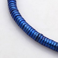 Electroplate Non-magnetic Synthetic Hematite Beads Strands, Wavy, Flat Round, Blue Plated, 4x1mm, Hole: 1mm, about 358pcs/strand, 15.7 inch(G-J216A-03)