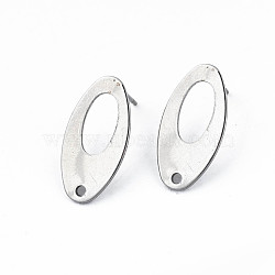 201 Stainless Steel Stud Earring Findings, with 304 Stainless Steel Pins and Hole, Oval, Stainless Steel Color, 19x9.5x1mm, Hole: 1.5mm, Pin: 0.7mm(STAS-N095-115)