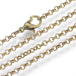 Iron Rolo Chains Necklace Making, with Lobster Clasps, Soldered, Antique Bronze, 17.7 inch(45cm)(MAK-R017-45cm-AB)