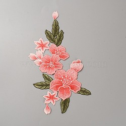 Computerized Embroidery Cloth Iron on/Sew on Patches, Flower Cloth Appliques, Salmon, 290x140x1mm(PATC-WH0007-59B)