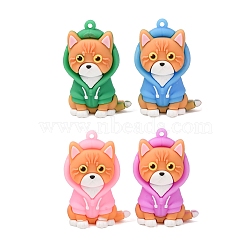 PVC Plastic Pendants, Cat Shape with Hoodie Chamrs, Mixed Color, 47.5x31.5x19.5mm, Hole: 2mm(PL-CBAC107-03)