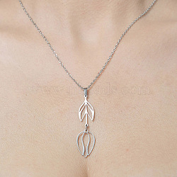201 Stainless Steel Hollow Tulip Pendant Necklace, Stainless Steel Color, 17.72 inch(45cm)(NJEW-OY001-57)