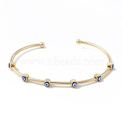 Brass Cuff Bangles, Enamel Evil Eye Open Bangles for Women, Real 18K Gold Plated, Blue, Inner Diameter: 2-1/2 inch(6.5cm)(BJEW-A134-02G-04)