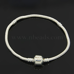 Brass European Style Bracelet Making, with Brass Clasps, Silver Color Plated, 190x3mm(PPJ-D001-S)