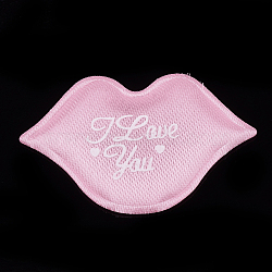 Satin Patches, with Sponge Inside, Lip with Word, Pink, 37x58x2.5mm(FIND-S282-14B)