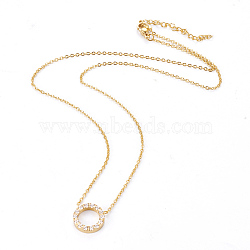 304 Stainless Steel Pendant Necklaces, with Cubic Zirconia, Ring, Golden, 440x1mm(NJEW-F264-28G)