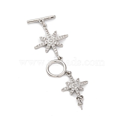 Brass Micro Pave Clear Cubic Zirconia Toggle Clasps, Star, Platinum, 65mm(KK-H513-09P)