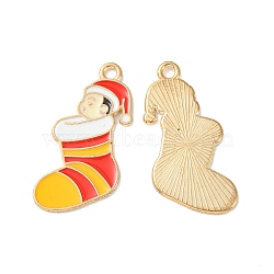 Christmas Alloy Enamel Pendants, Light Gold, Christmas Socking Charm, Gold, 23.5x15x1mm, Hole: 1.8mm(ENAM-D047-09LG-01)