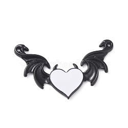 Alloy Emanel Big Pendants, Heart with Wing Charm, Electrophoresis Black, White, 34x54x3mm, Hole: 1.5mm(FIND-C028-02EB-02)