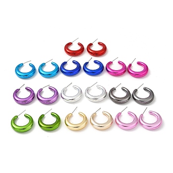 Ring Acrylic Stud Earrings, Half Hoop Earrings with 316 Surgical Stainless Steel Pins, Mixed Color, 24.5x6mm