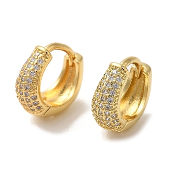 Rack Plating Brass Micro Pave Clear Cubic Zirconia Hoop Earrings for Women, Cadmium Free & Lead Free, Long-Lasting Plated, Oval, Real 18K Gold Plated, 14x6.5mm