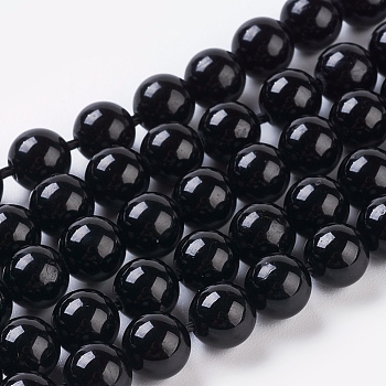 Natural Tourmaline Beads Strands, Round, Black, 6mm, Hole: 1mm, about 32pcs/strand, 7.8 inch